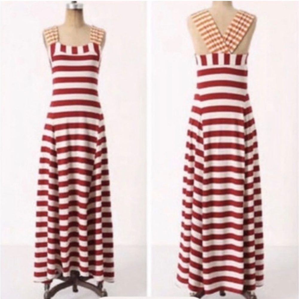 HWR Monogram Anthropologie Split Stripe Maxi Dress Red White Orange size xs